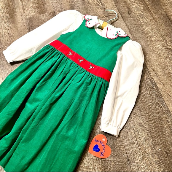 🎄Vintage Hartstrings Girls Christmas Dress Set Green Red White Size 6 NWT - Picture 3 of 16